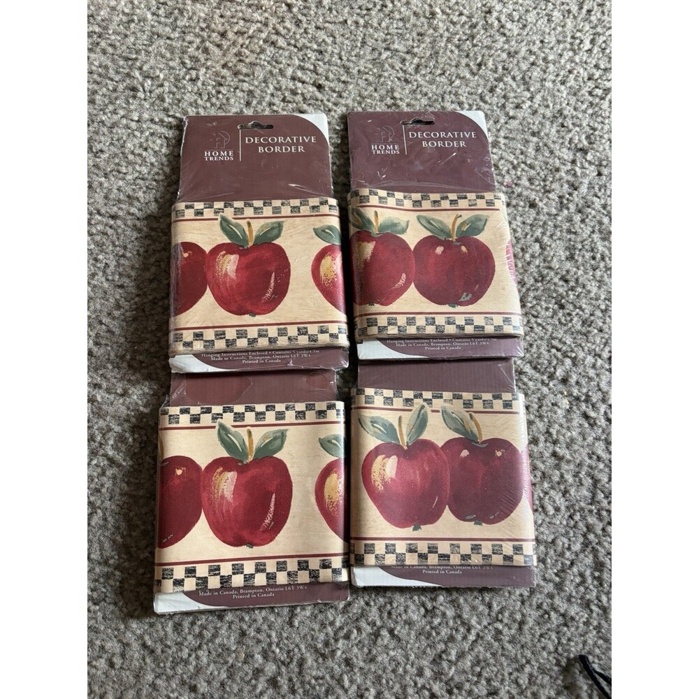 Vintage 90s Home Trends Wall Border Lot 4 Pack Apples Gingham Y2K